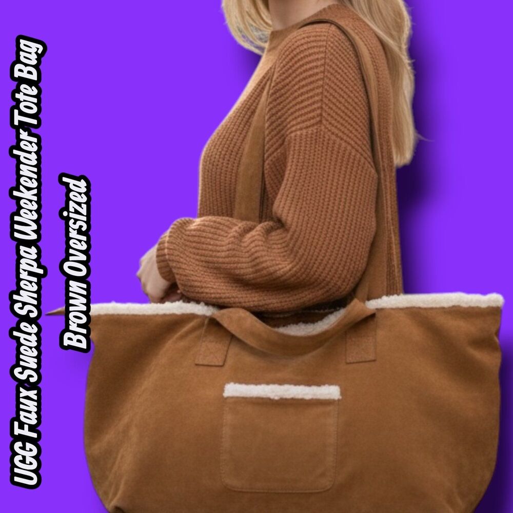 Preowned UGG Faux Suede Sherpa Weekender Tote Bag Brown Oversized - Picture 1 of 12